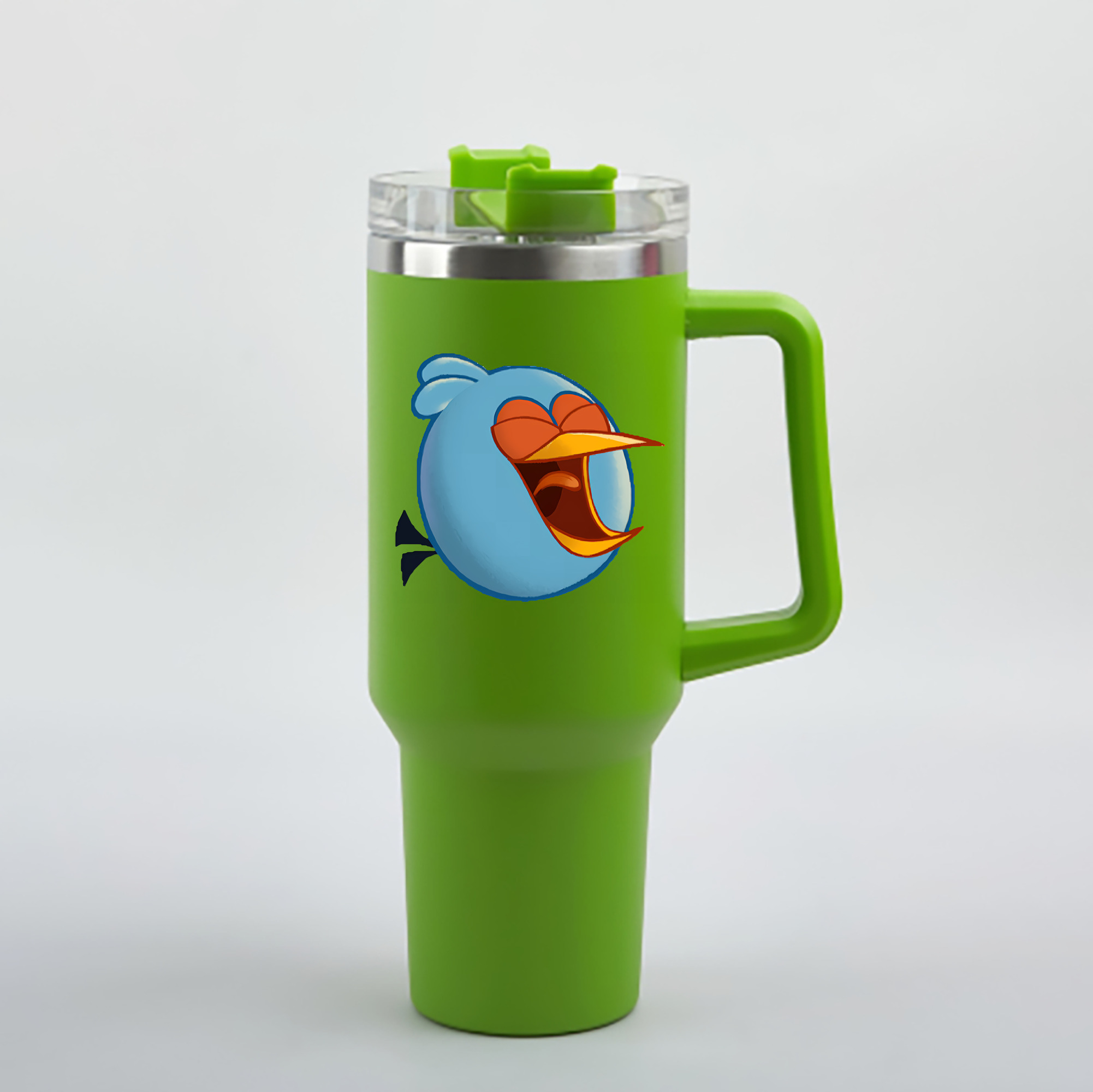 （画像用） Angry Birds アングリーバード 1200mL車用タンブラー - クリスタルステッカー（プラスチックストロー付き）